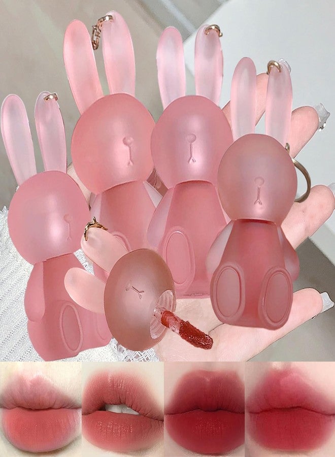 LuckNest 4 Colors Velvet Matte Liquid Lipstick set, Cute Rabbit Lip Glaze 2 in 1 Key Chain Lip Gloss Lip Stain, Waterproof Non-Stick Cup Long Lasting Lip Clay Cute Lip Makeup for Girls - Image 1